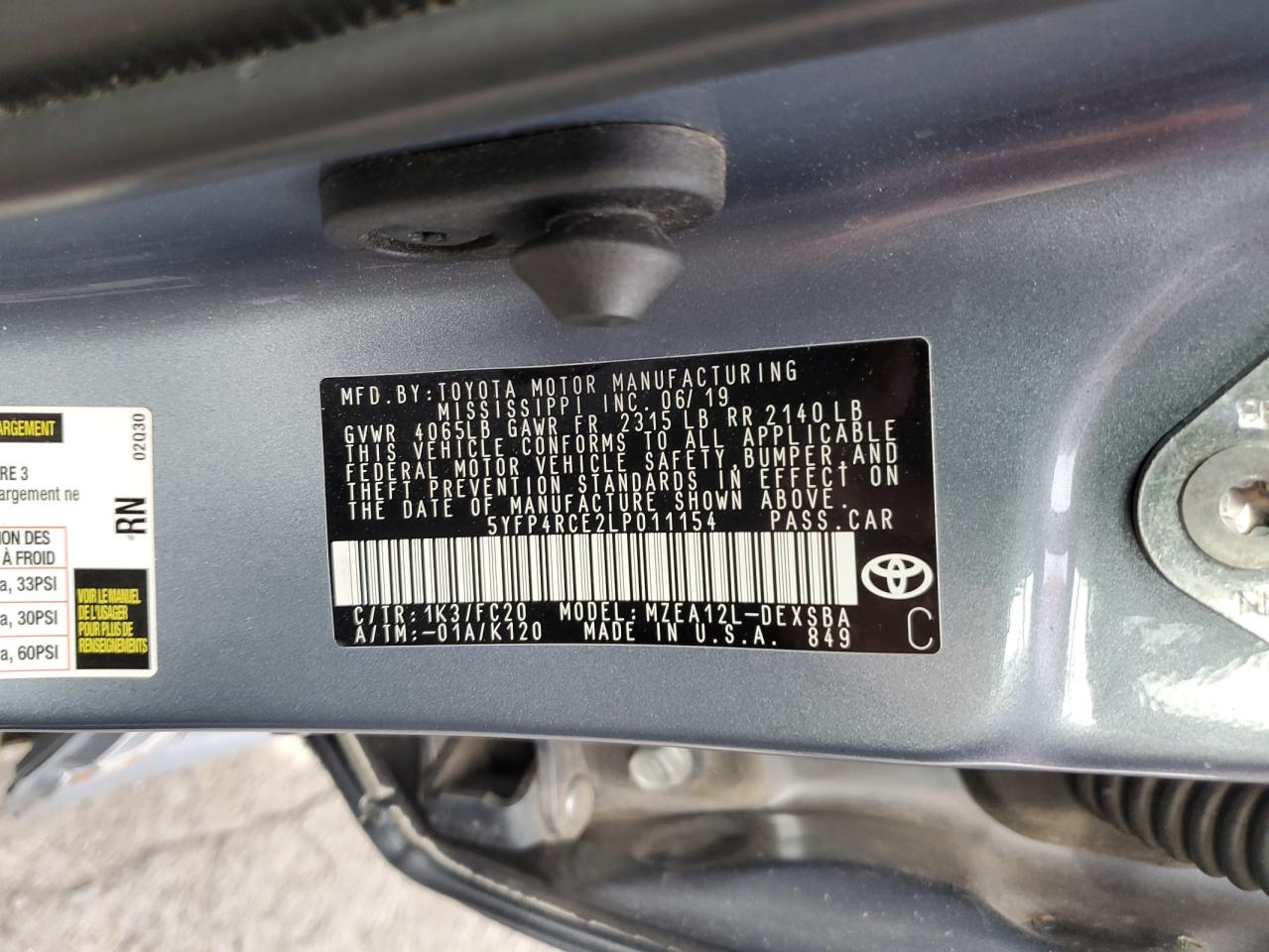 5YFP4RCE2LP011154 TOYOTA COROLLA 2020