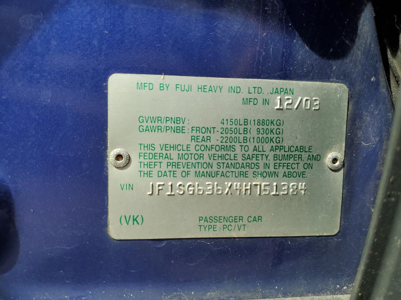 JF1SG636X4H751384 2004 Subaru Forester 2.5X