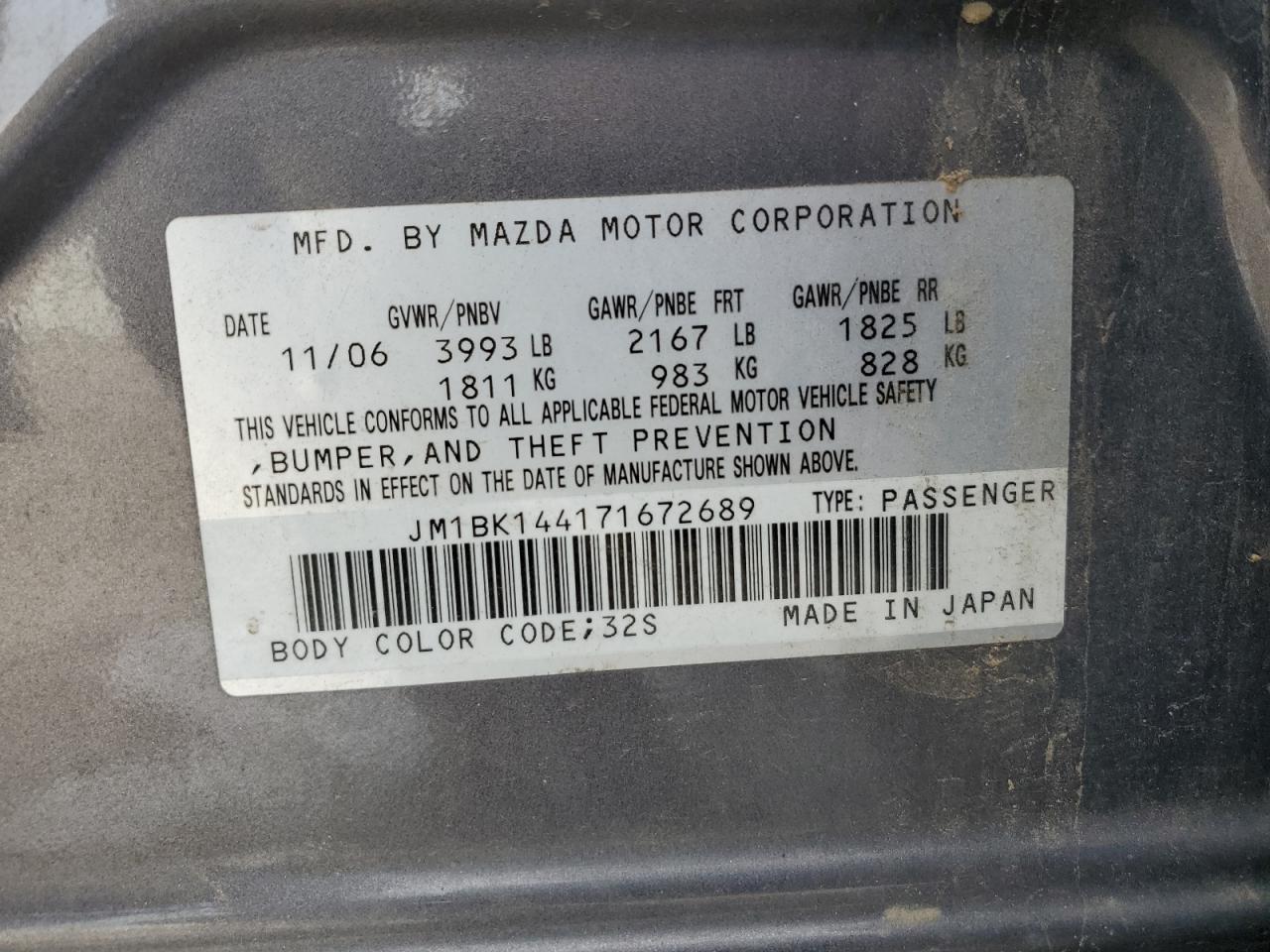 JM1BK144171672689 2007 Mazda 3 Hatchback