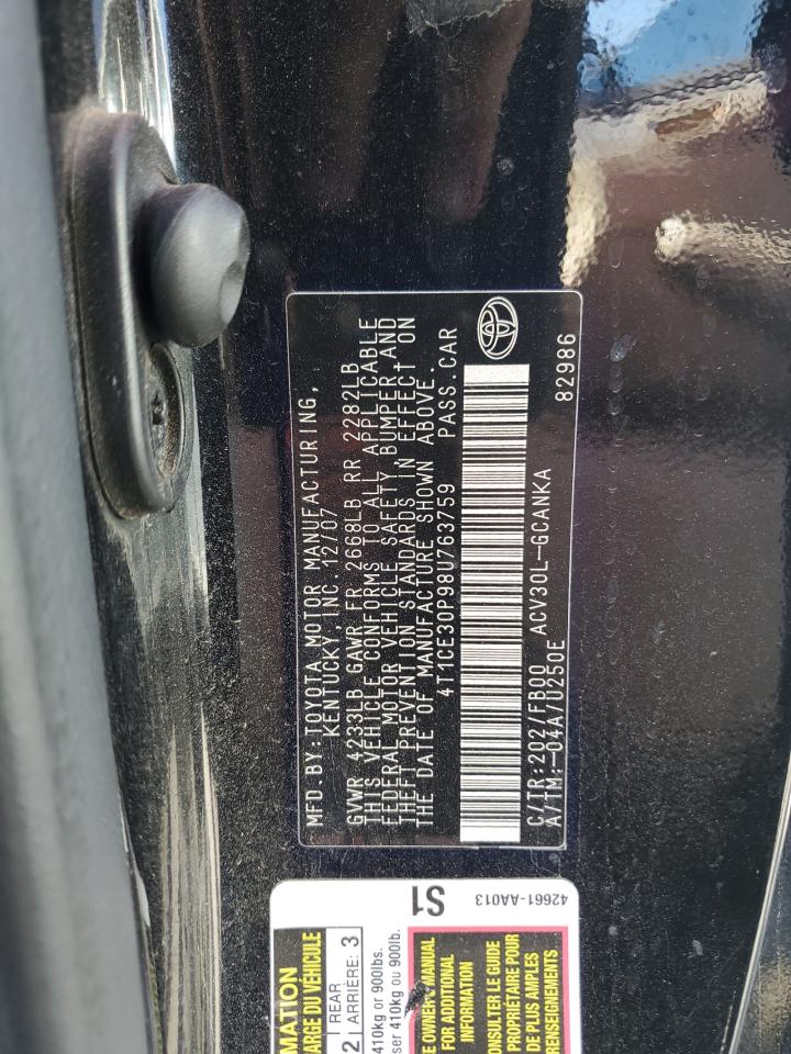 4T1CE30P98U763759 2008 Toyota Camry Solara Se