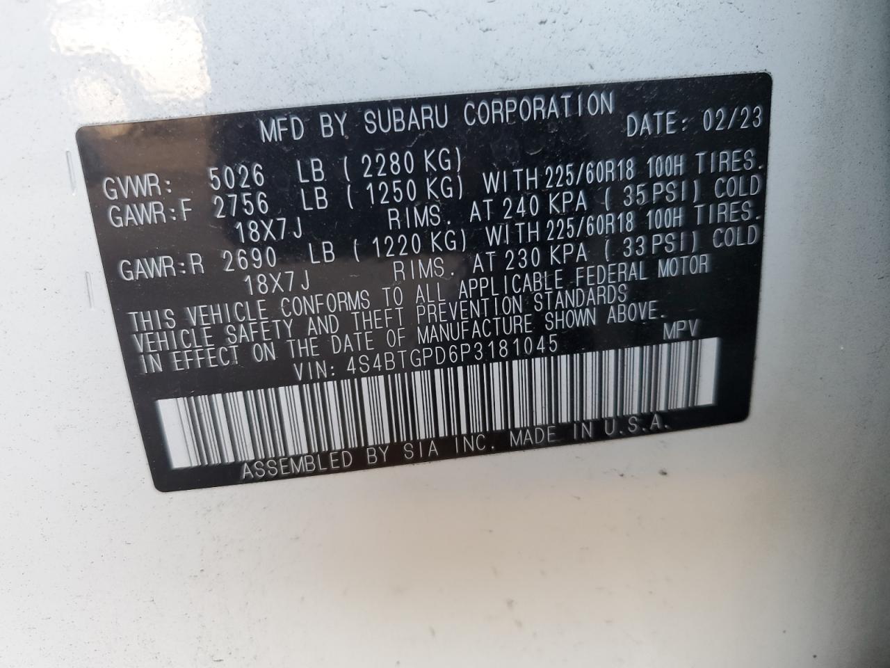 4S4BTGPD6P3181045 SUBARU OUTBACK 2023