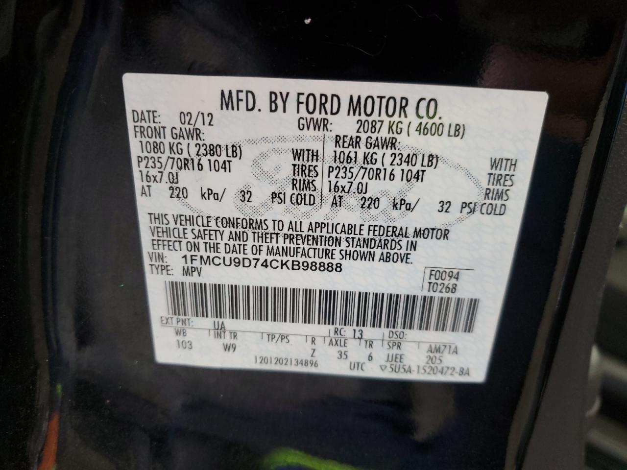 1FMCU9D74CKB98888 2012 Ford Escape Xlt