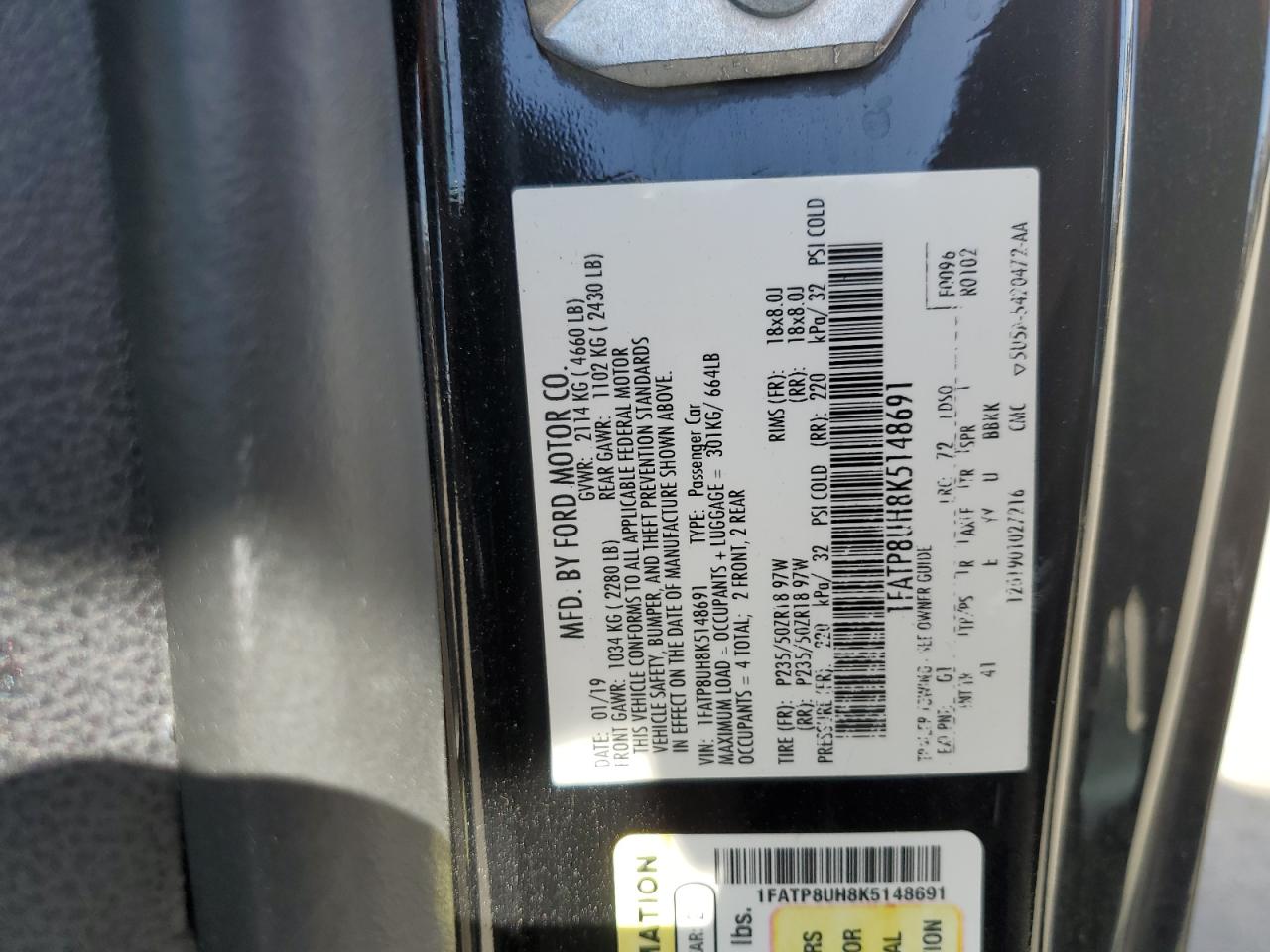 1FATP8UH8K5148691 FORD ALL Models 2019