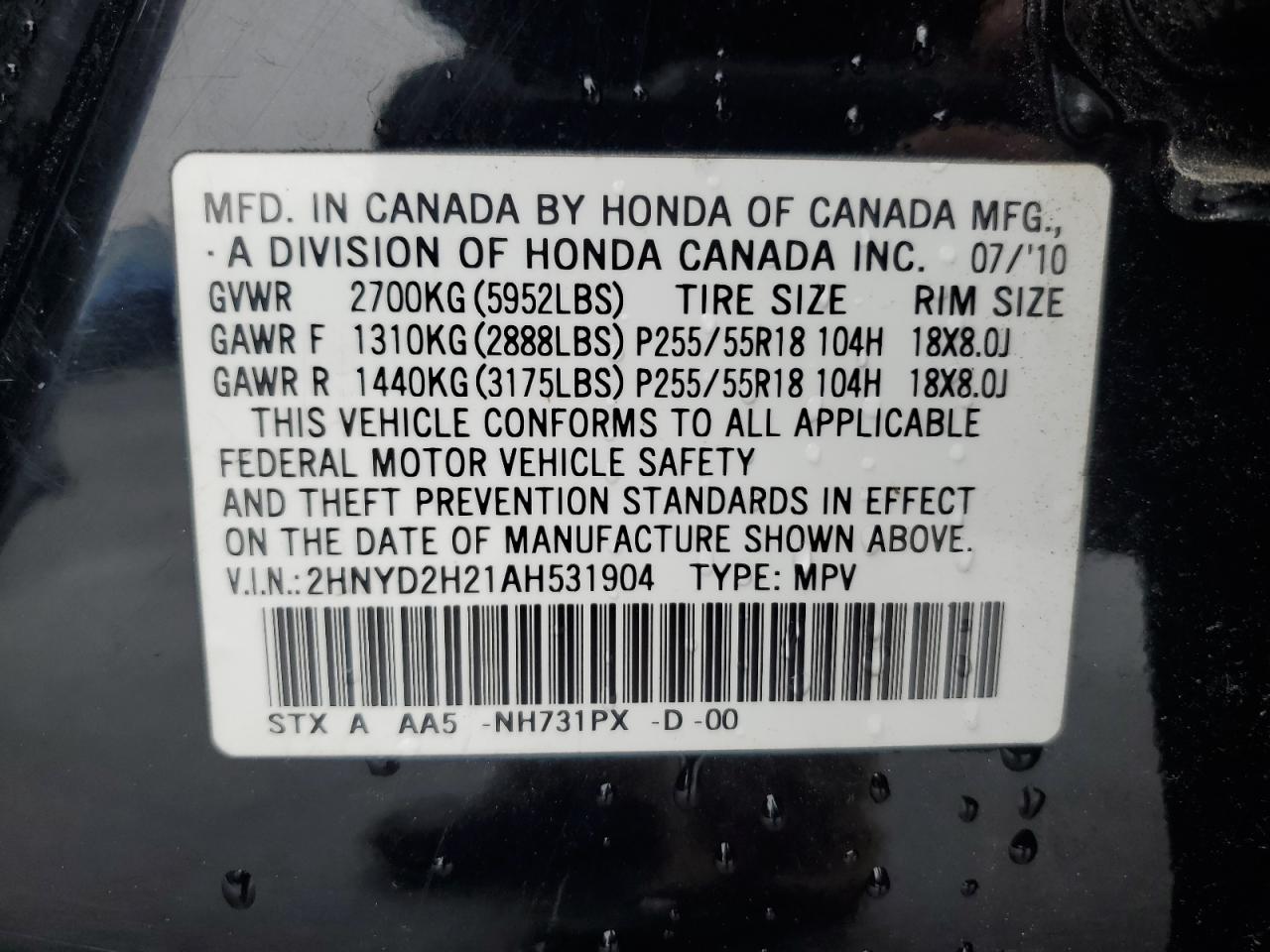 2HNYD2H21AH531904 2010 Acura Mdx