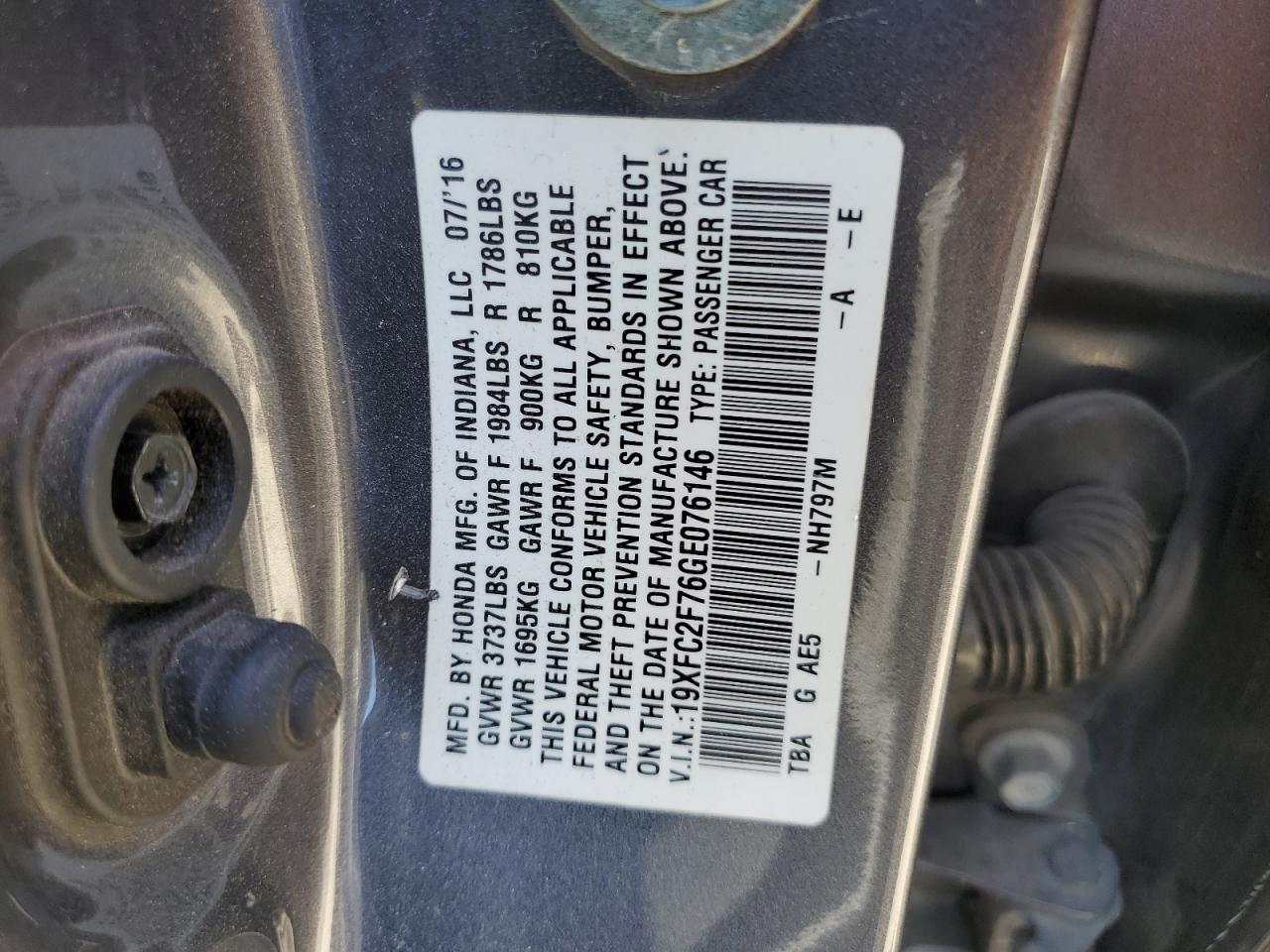 19XFC2F76GE076146 2016 Honda Civic Ex