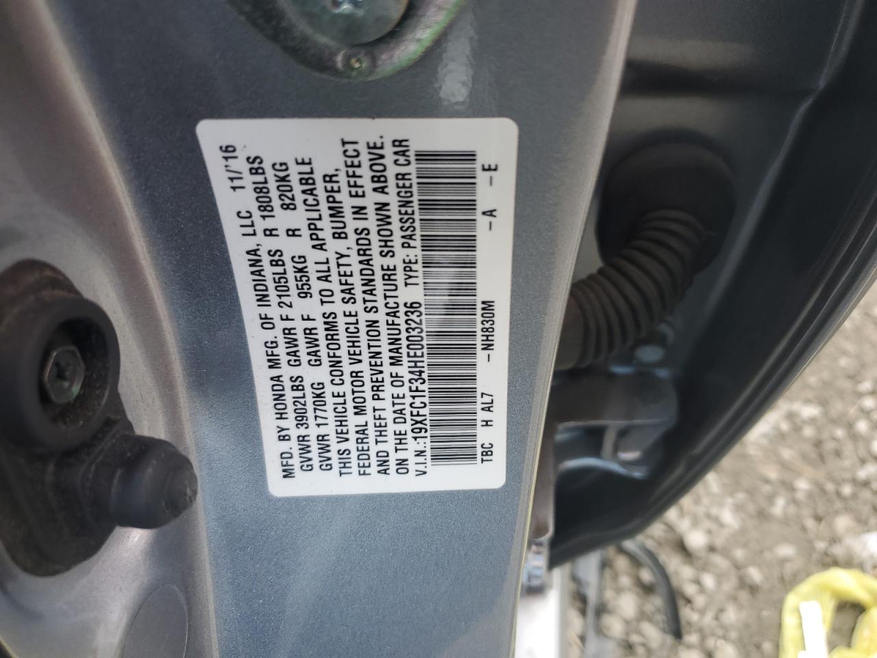 19XFC1F34HE003236 HONDA CIVIC 2017