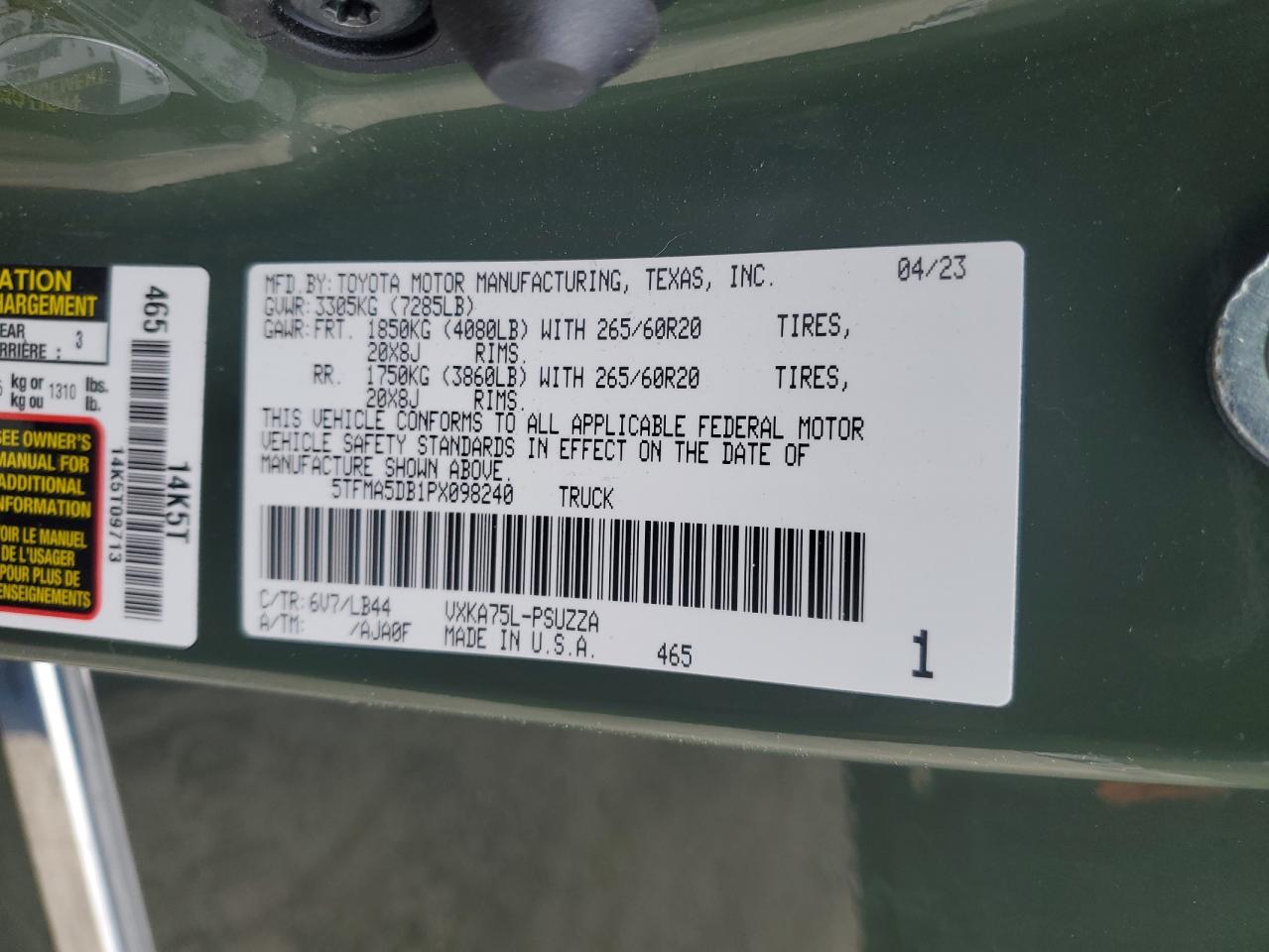 5TFMA5DB1PX098240 TOYOTA TUNDRA 2023