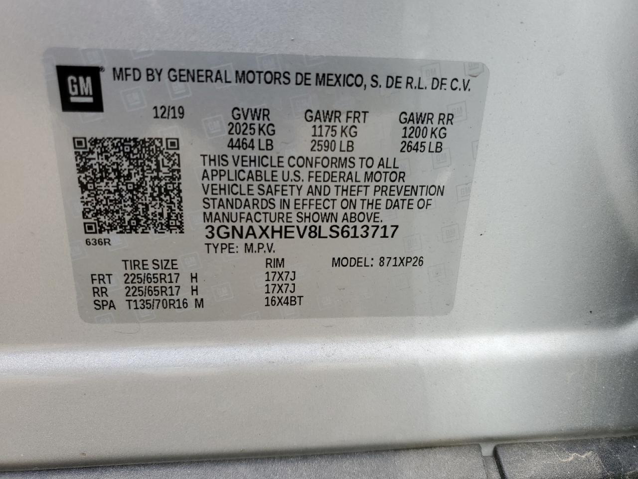 3GNAXHEV8LS613717 CHEVROLET EQUINOX 2020
