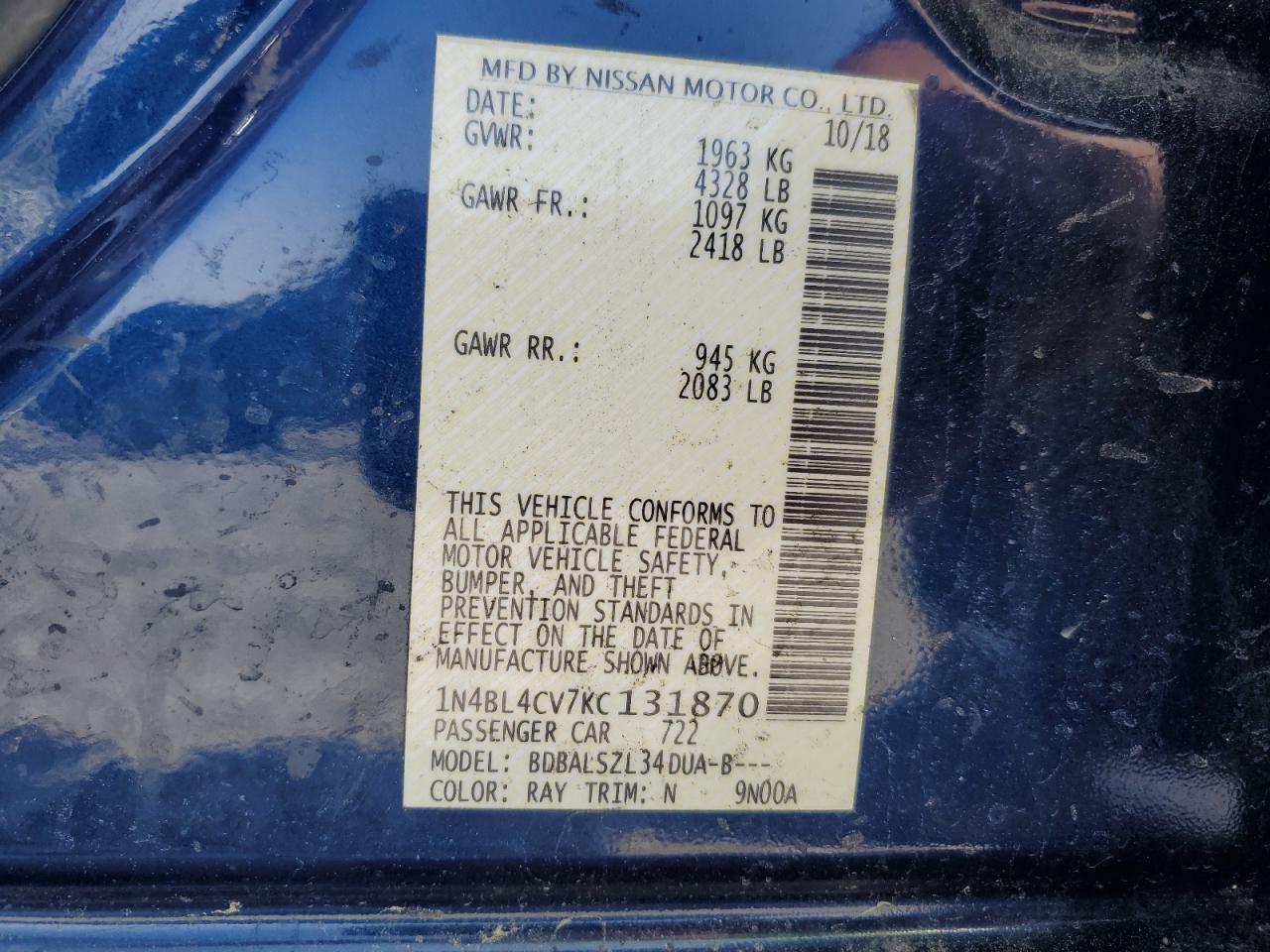 1N4BL4CV7KC131870 NISSAN ALTIMA 2019