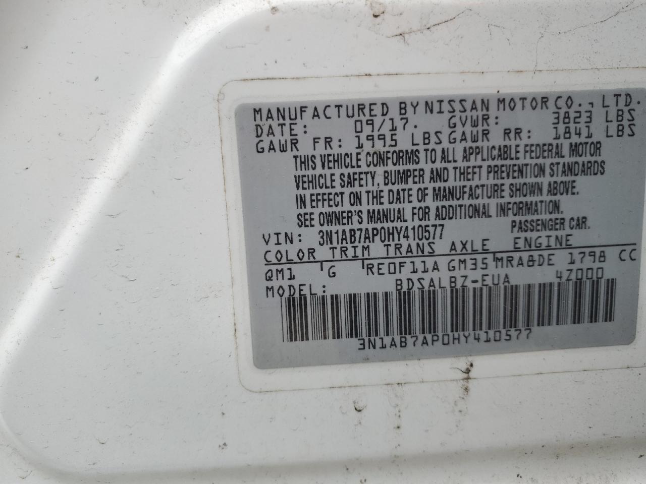 3N1AB7AP0HY410577 2017 Nissan Sentra S