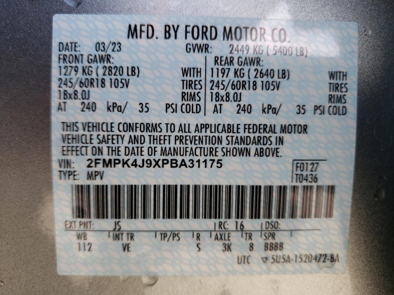 2FMPK4J9XPBA31175 FORD EDGE 2023