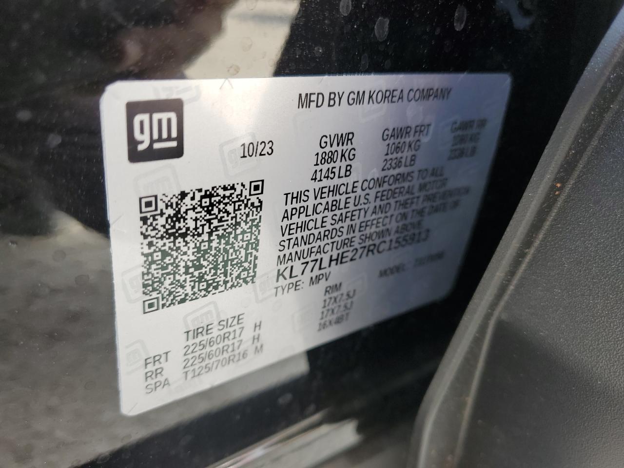 KL77LHE27RC155913 CHEVROLET TRAX 2024