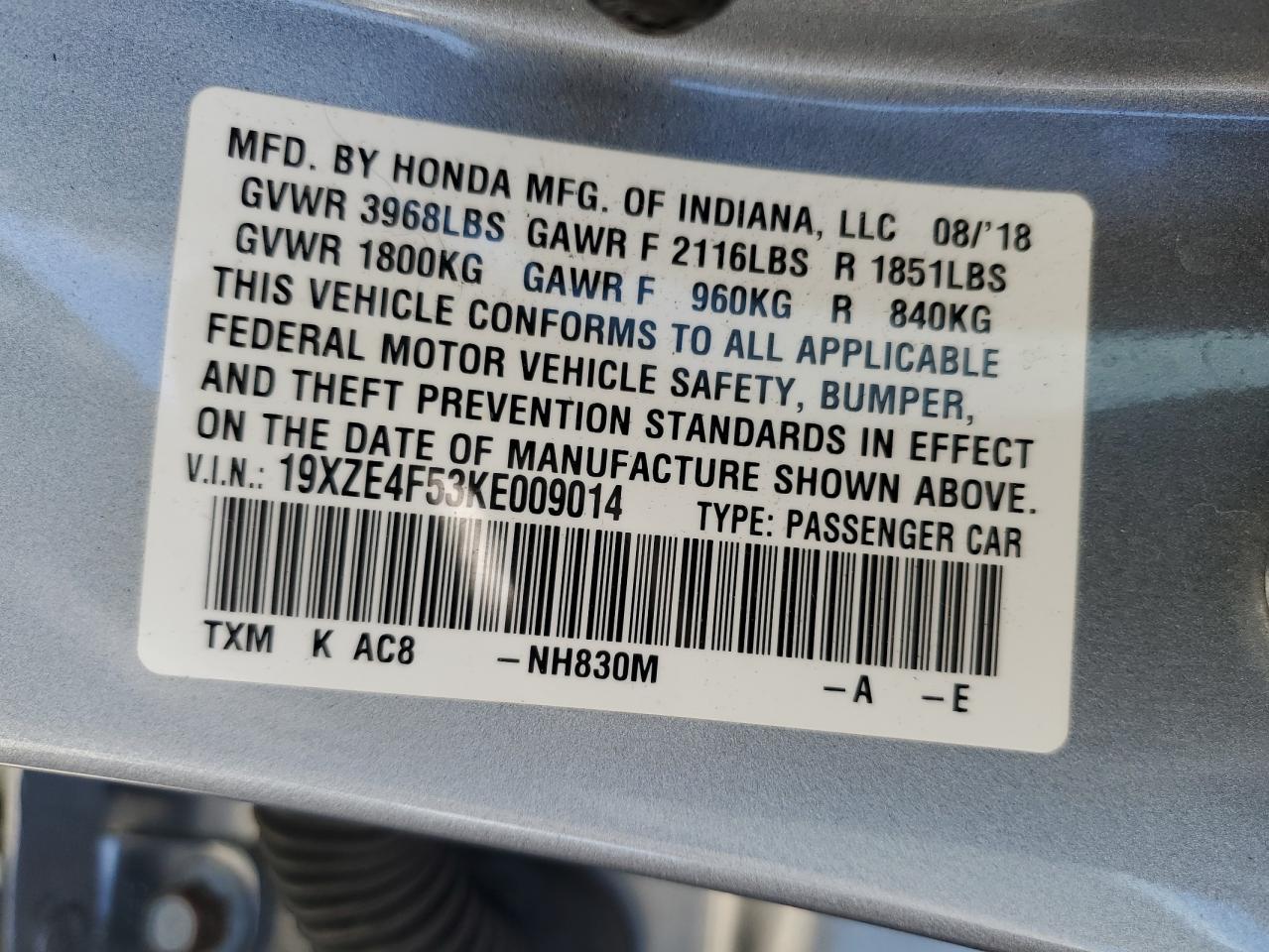 19XZE4F53KE009014 HONDA INSIGHT 2019