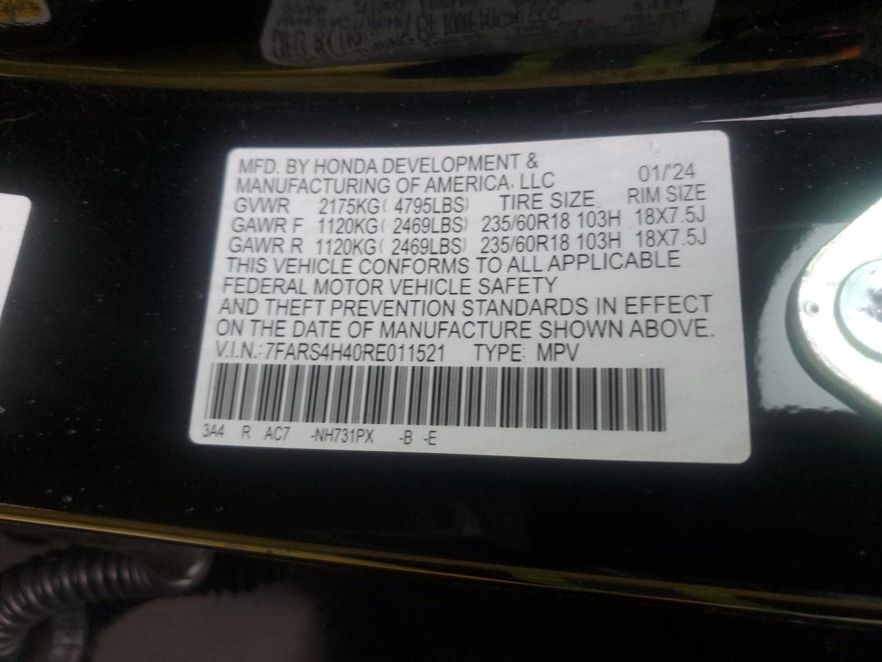 7FARS4H40RE011521 HONDA CRV 2024