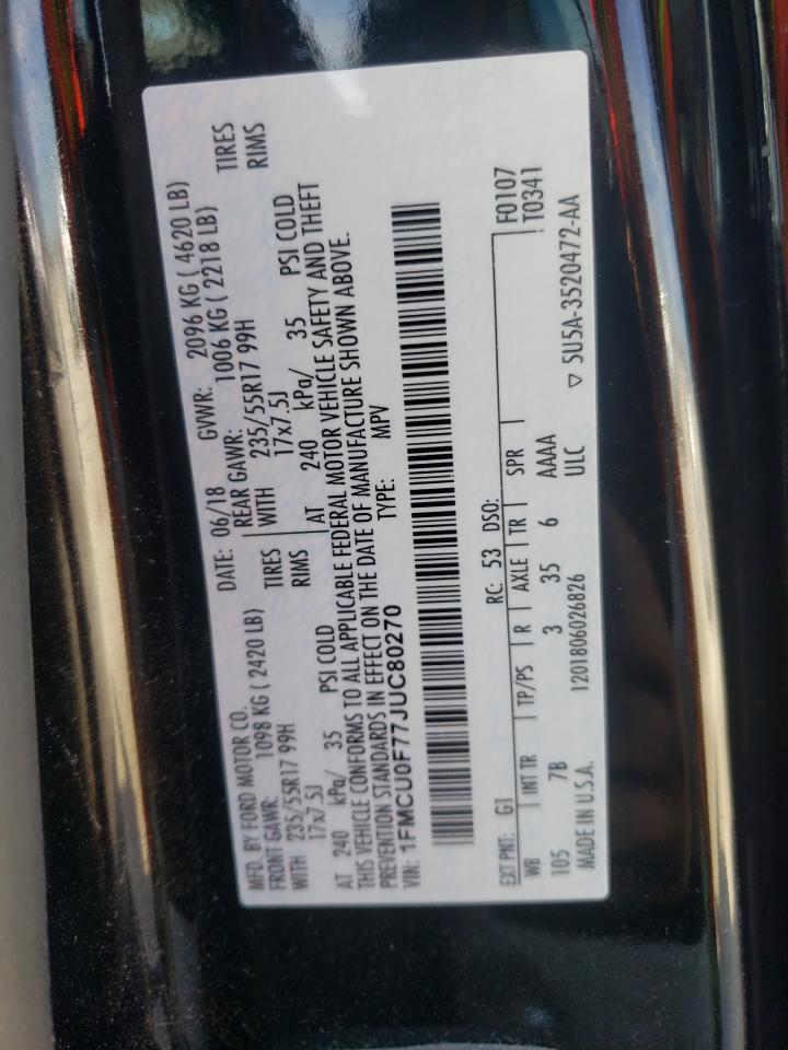 1FMCU0F77JUC80270 FORD ESCAPE 2018