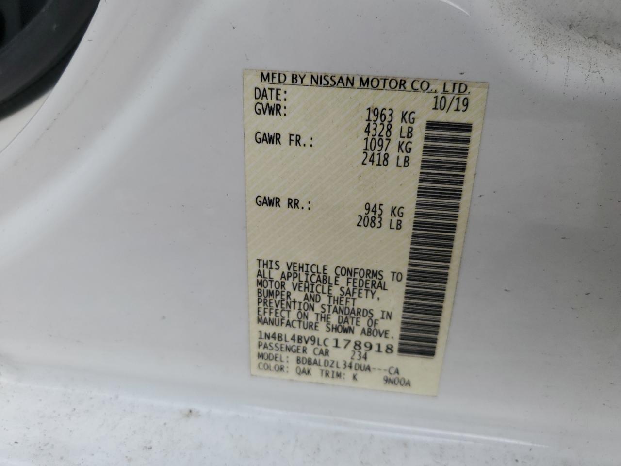 1N4BL4BV9LC178918 NISSAN ALTIMA 2020