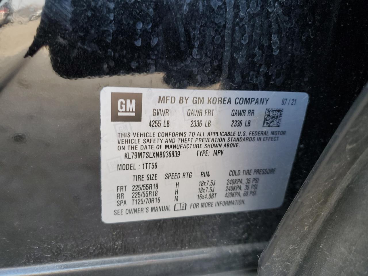 KL79MTSLXNB036839 CHEVROLET TRAILBLZR 2022
