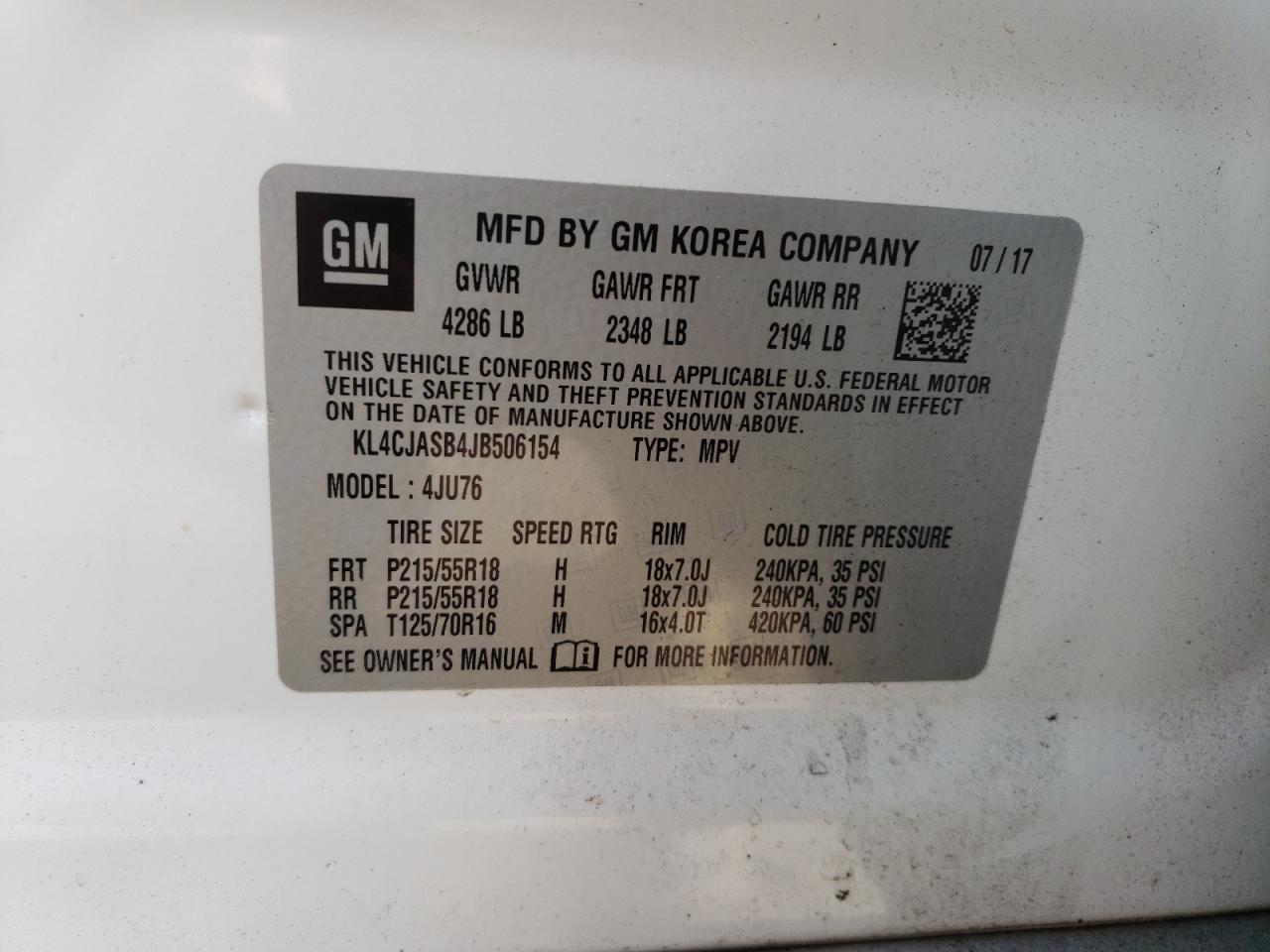 KL4CJASB4JB506154 2018 Buick Encore Preferred