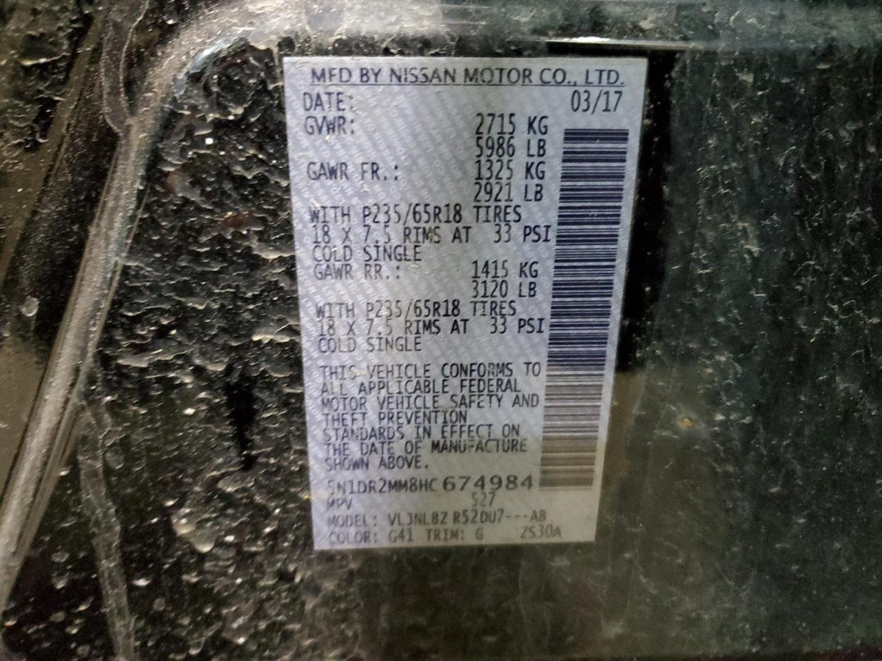 5N1DR2MM8HC674984 NISSAN PATHFINDER 2017