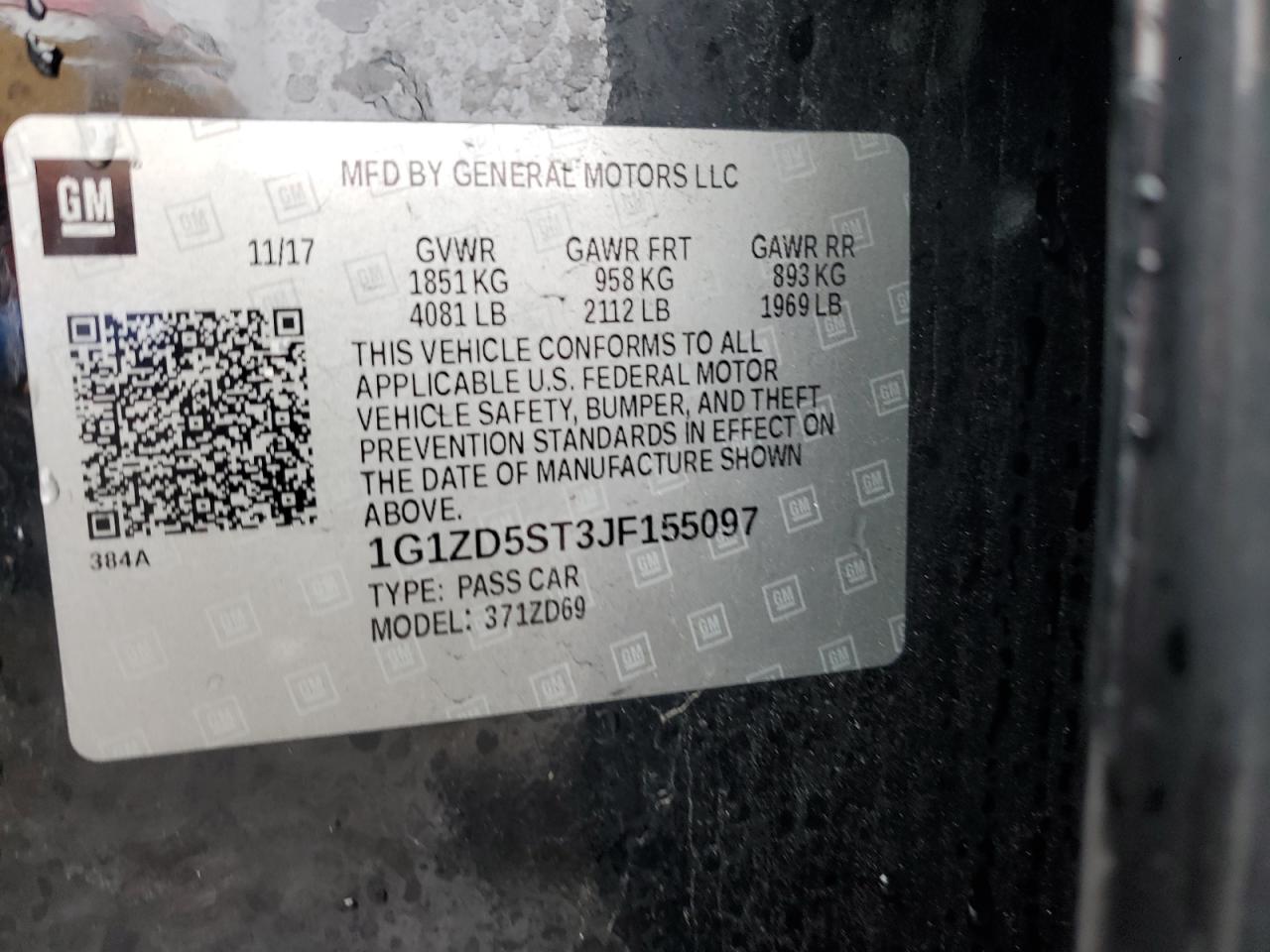 1G1ZD5ST3JF155097 CHEVROLET MALIBU 2018