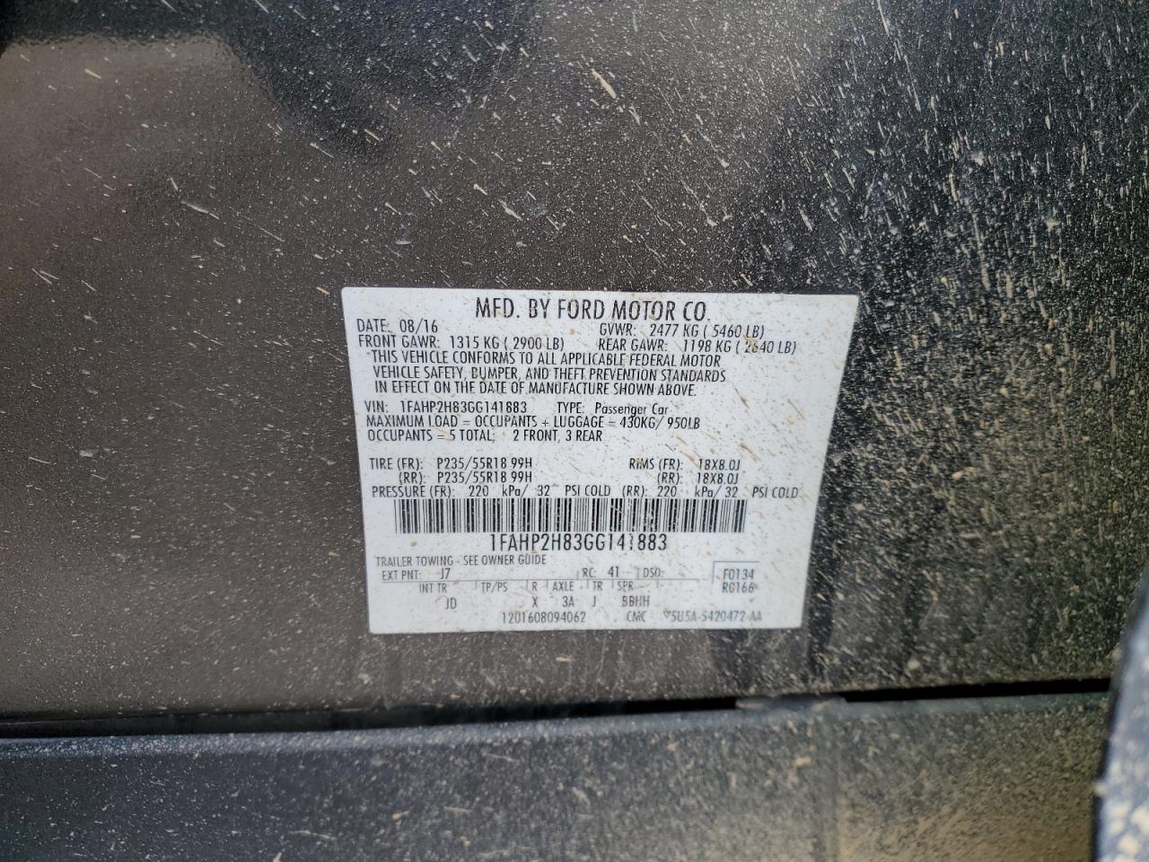 1FAHP2H83GG141883 FORD TAURUS 2016