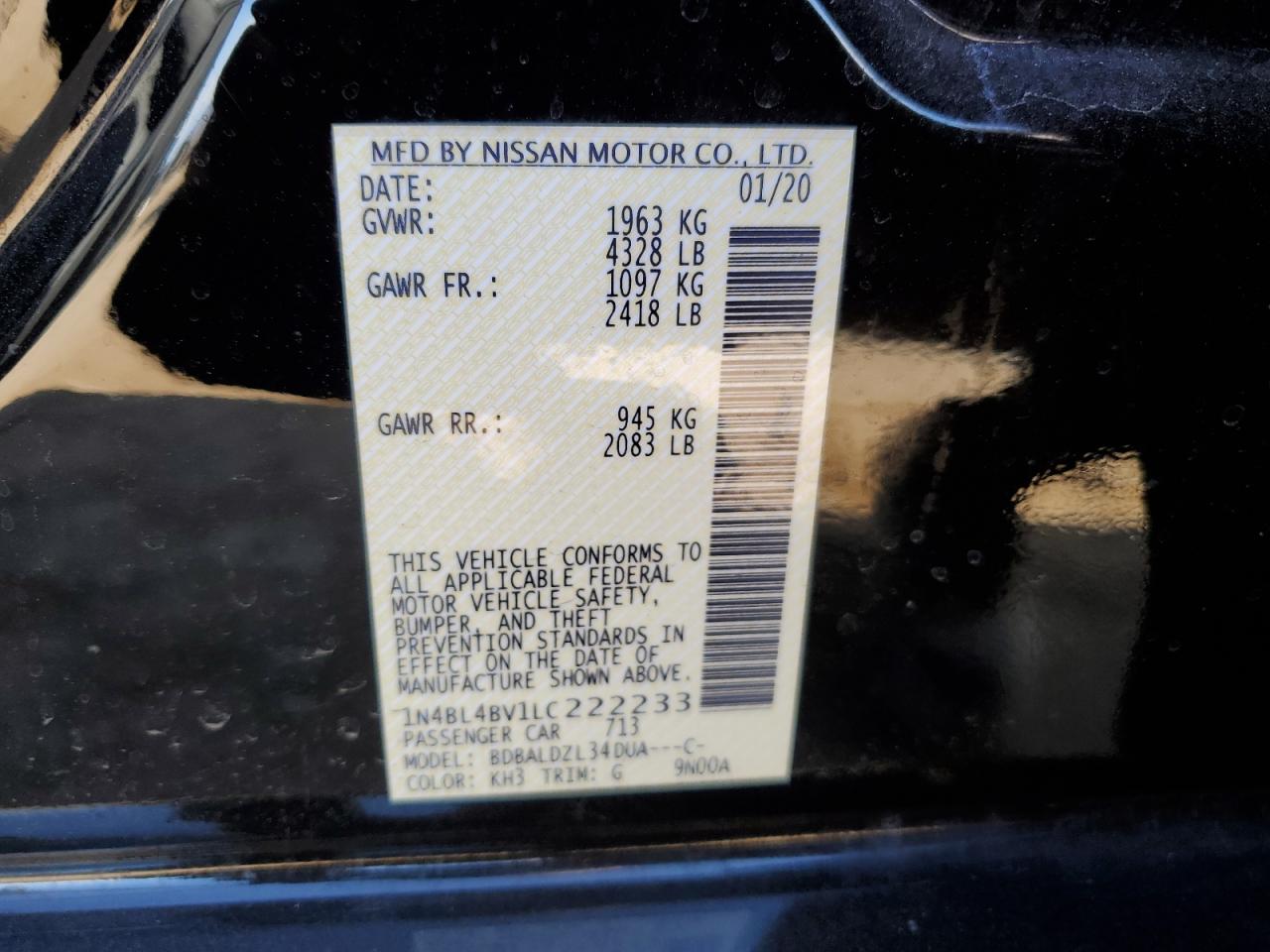 1N4BL4BV1LC222233 NISSAN ALTIMA 2020