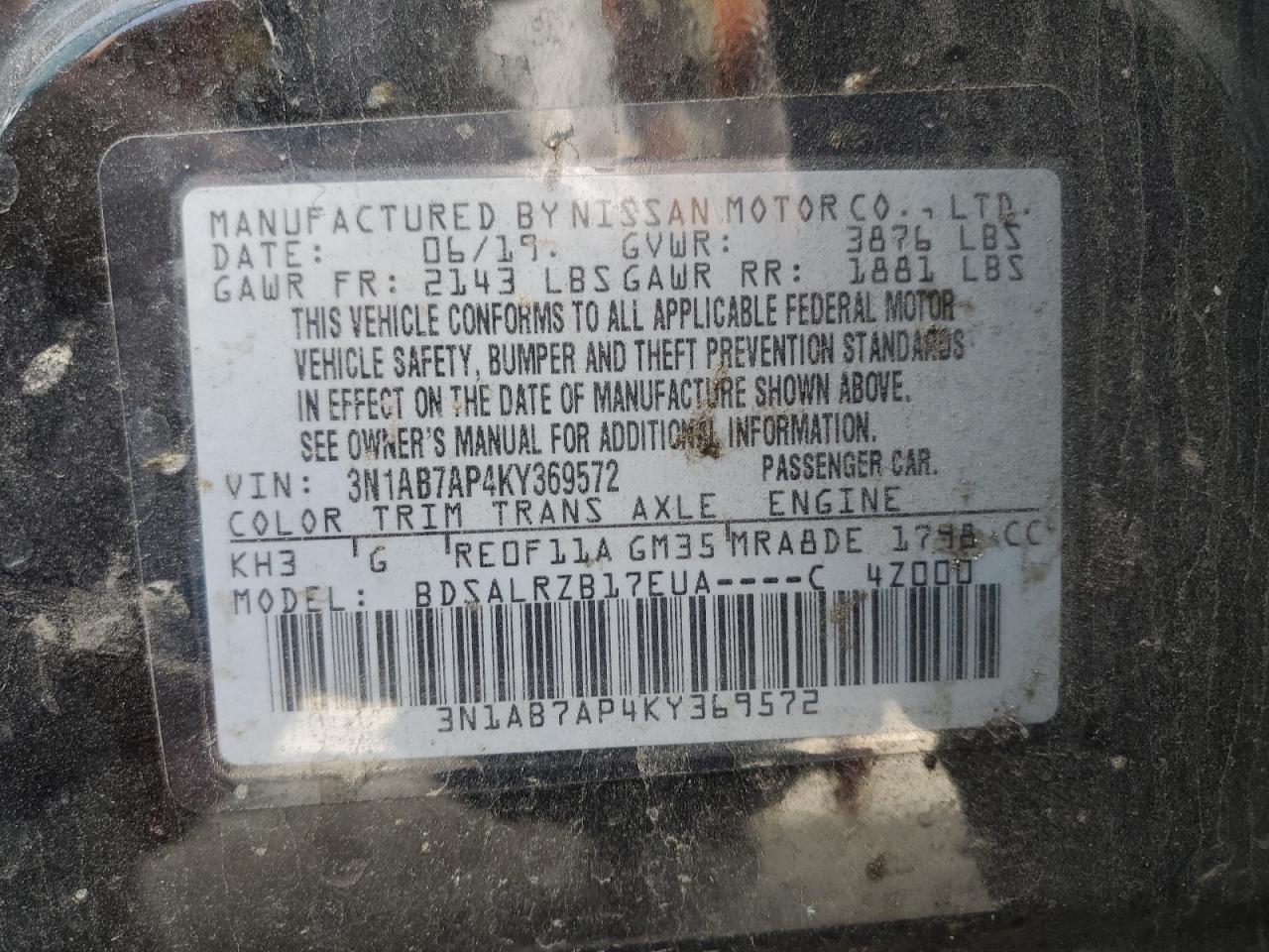 3N1AB7AP4KY369572 NISSAN SENTRA 2019