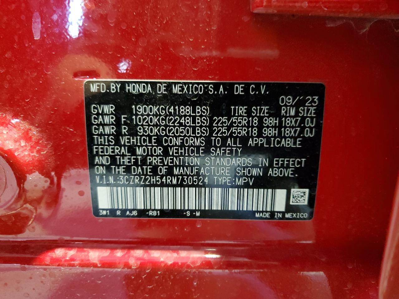 3CZRZ2H54RM730524 HONDA HR-V 2024