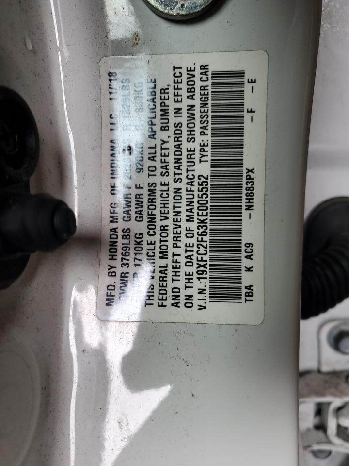 19XFC2F63KE005552 HONDA CIVIC 2019
