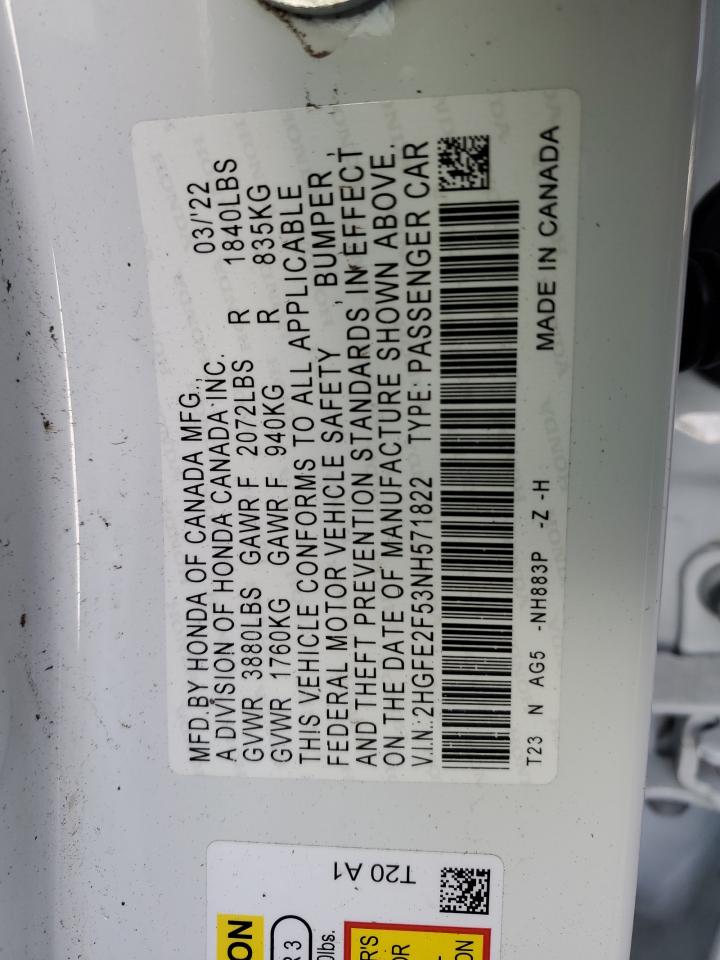 2HGFE2F53NH571822 HONDA CIVIC 2022