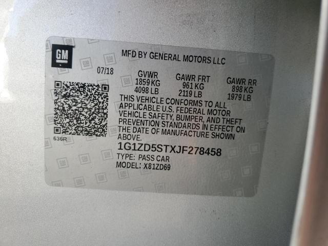 2018 Chevrolet Malibu Lt VIN: 1G1ZD5STXJF278458 Lot: 46904044