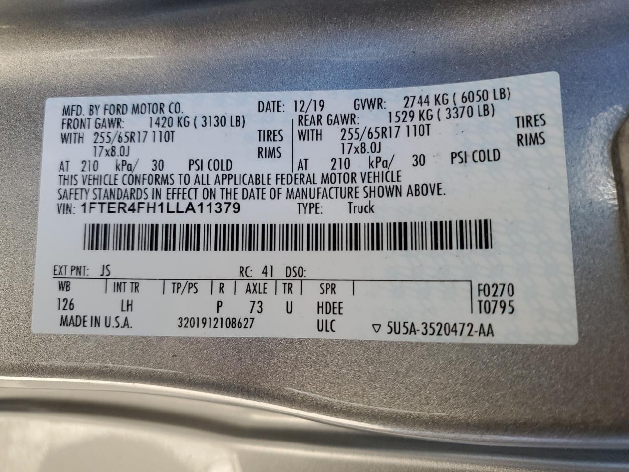 1FTER4FH1LLA11379 FORD RANGER 2020