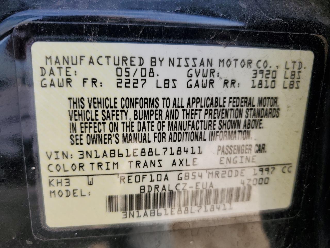 3N1AB61E88L718411 2008 Nissan Sentra 2.0