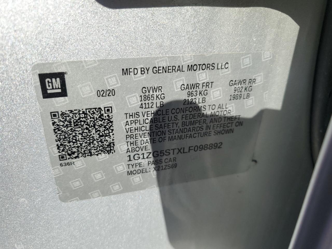 1G1ZG5STXLF098892 CHEVROLET MALIBU 2020