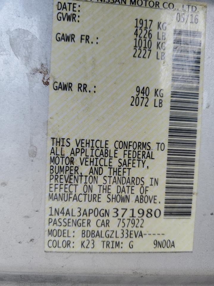 1N4AL3AP0GN371980 NISSAN ALTIMA 2016