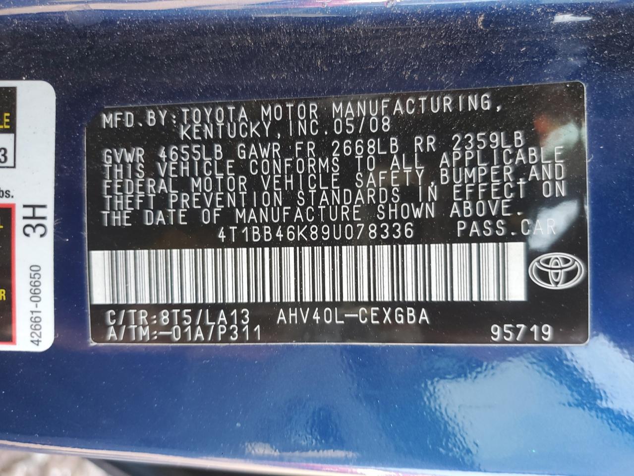 4T1BB46K89U078336 2009 Toyota Camry Hybrid