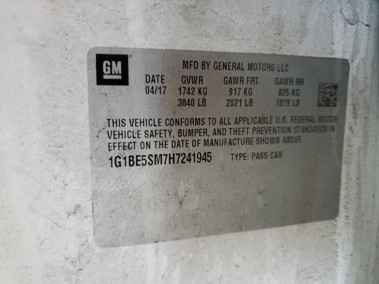 1G1BE5SM7H7241945 CHEVROLET CRUZE 2017
