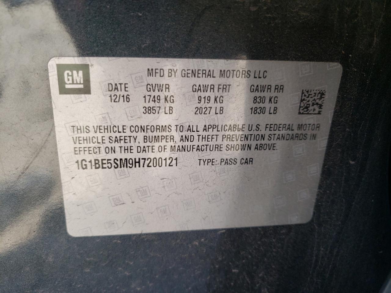 1G1BE5SM9H7200121 CHEVROLET CRUZE 2017