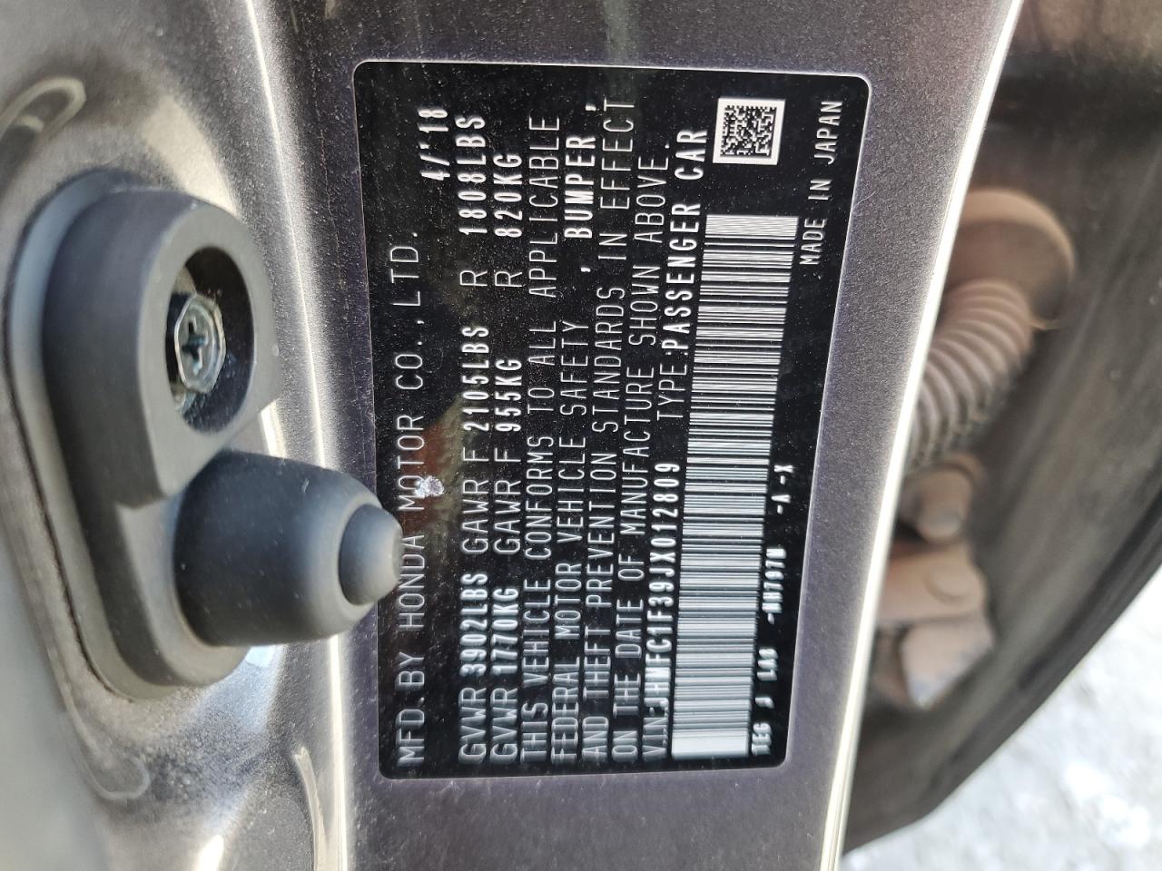 JHMFC1F39JX012809 HONDA CIVIC 2018