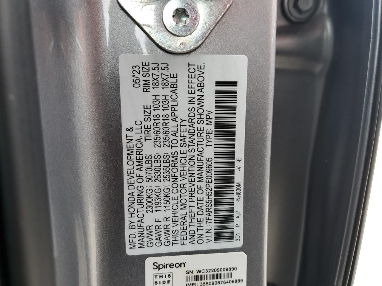 7FARS5H52PE009605 HONDA CRV 2023