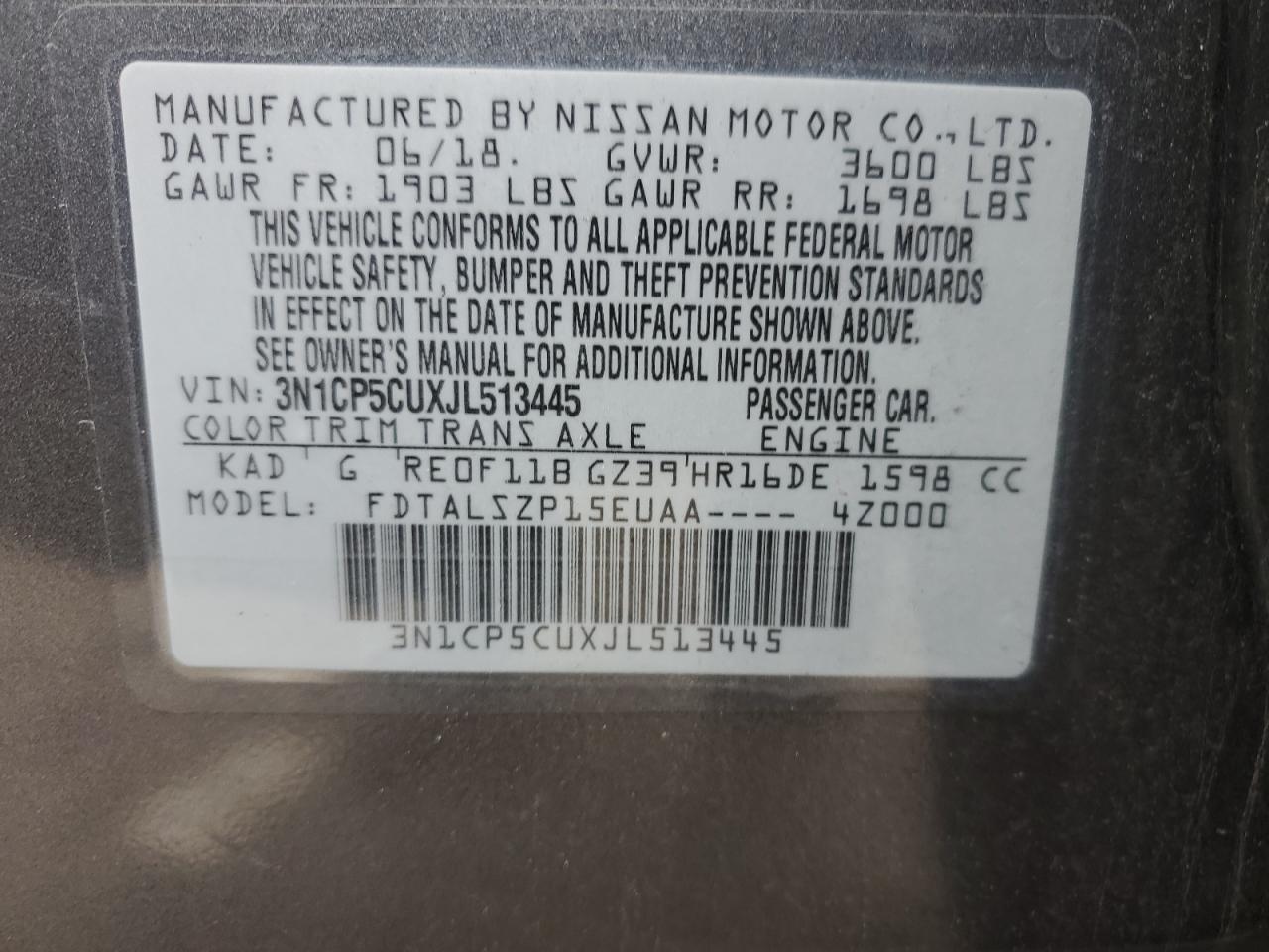 3N1CP5CUXJL513445 NISSAN KICKS 2018