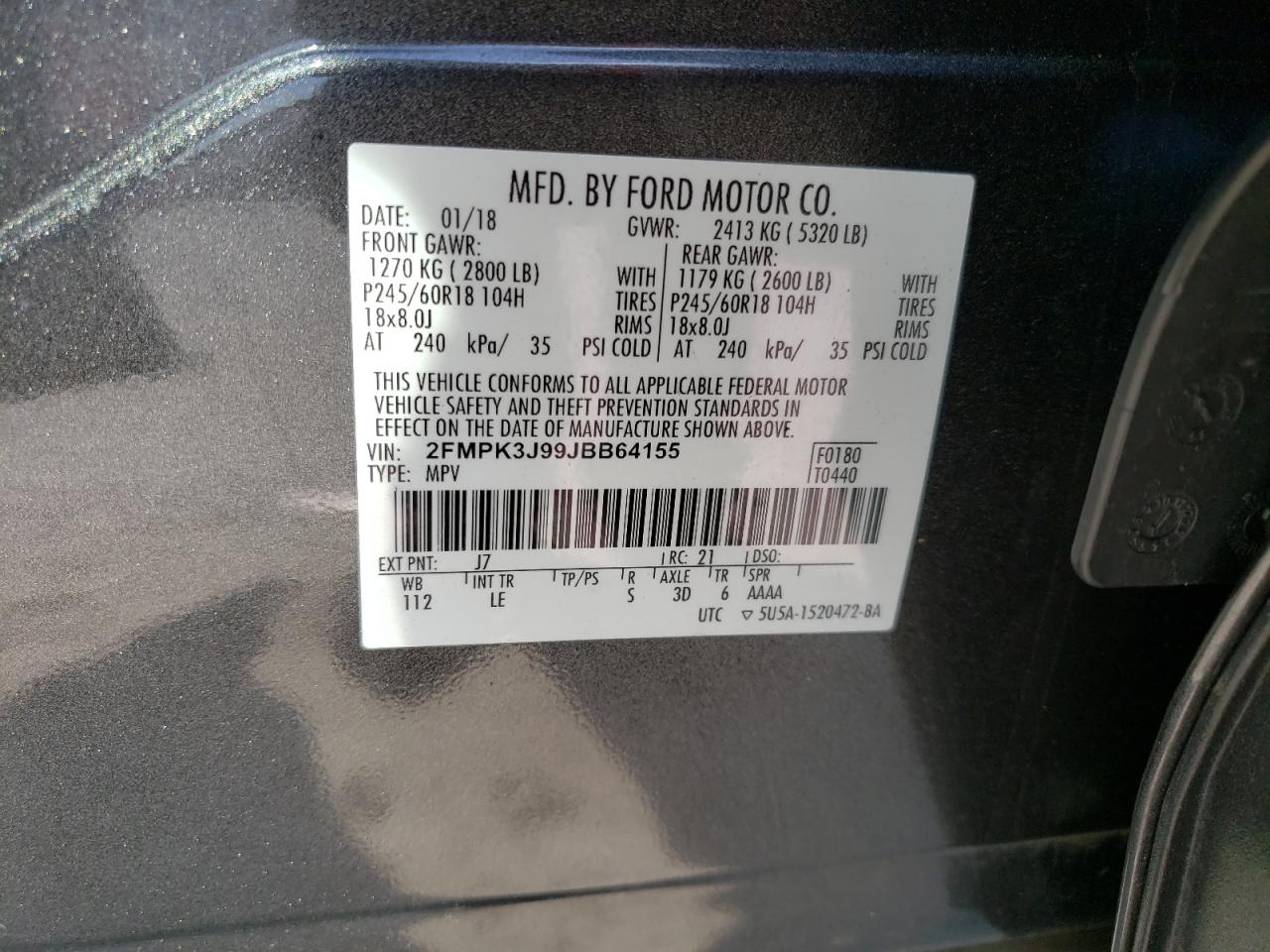 2FMPK3J99JBB64155 FORD EDGE 2018