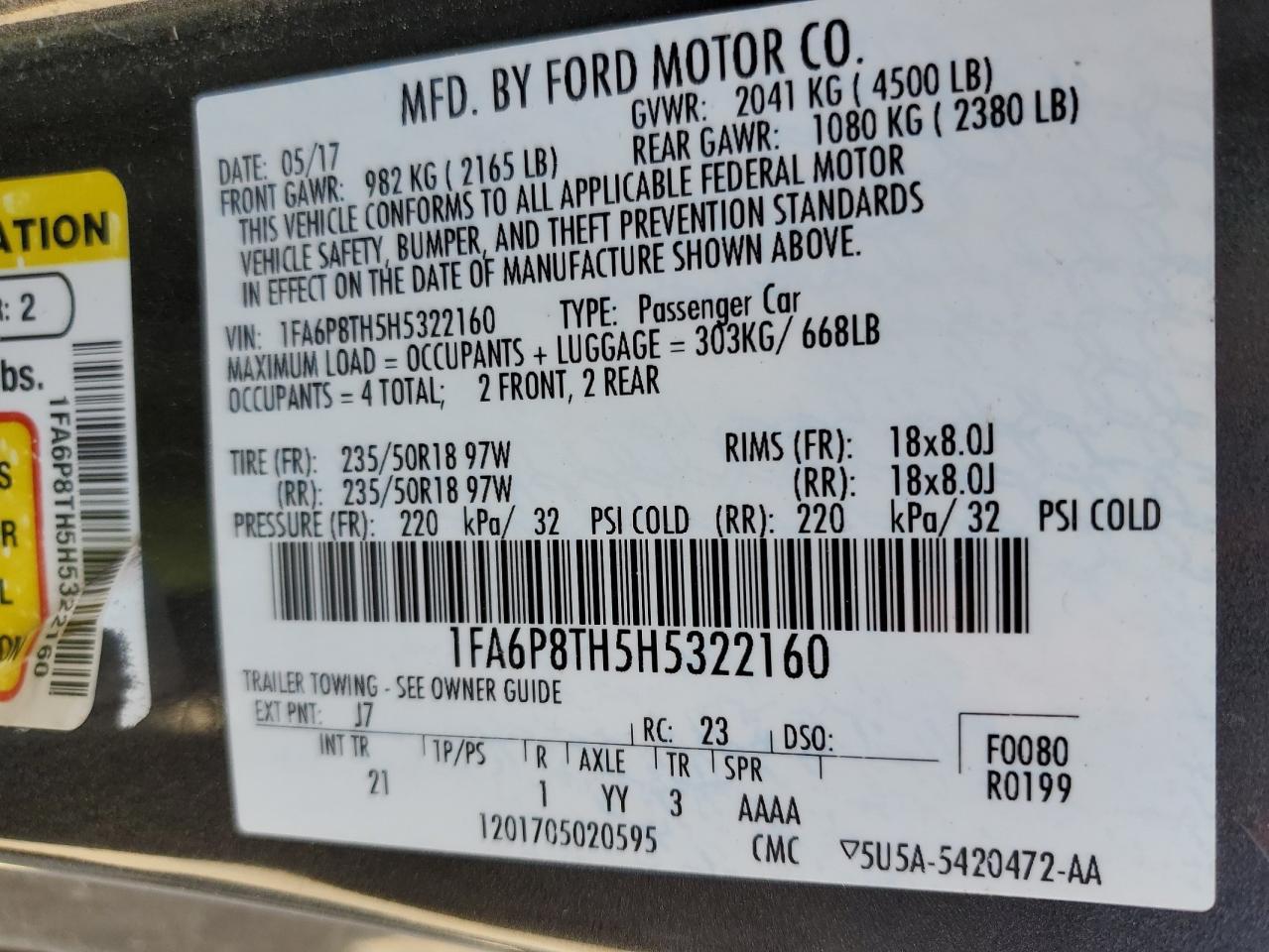 1FA6P8TH5H5322160 FORD ALL Models 2017