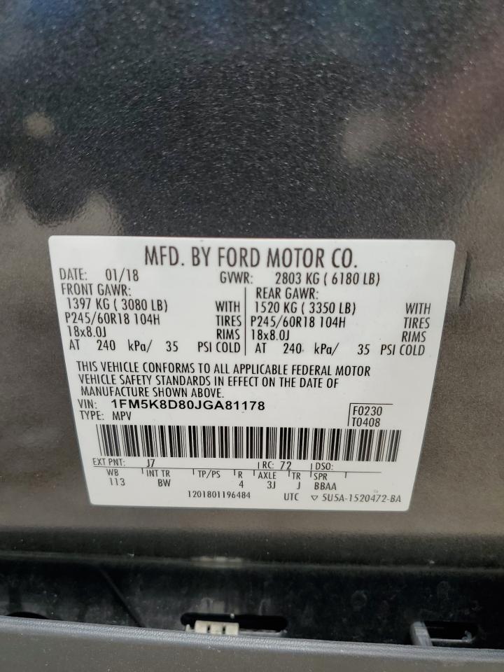 1FM5K8D80JGA81178 FORD EXPLORER 2018