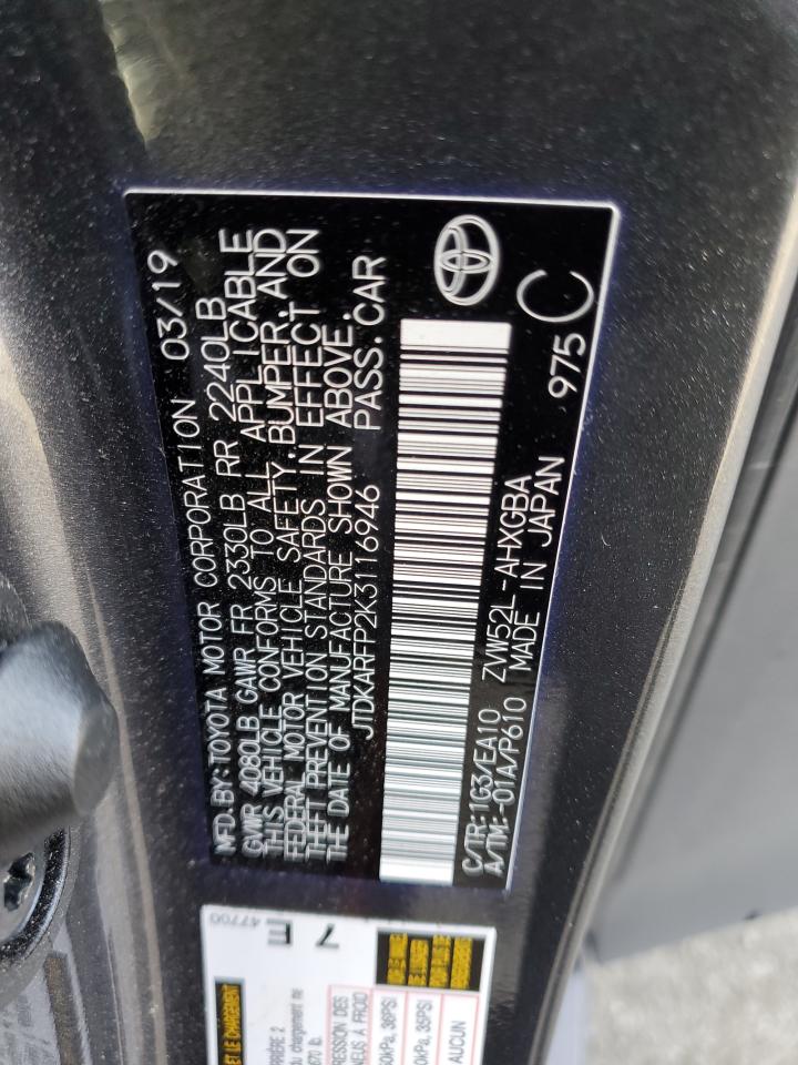 JTDKARFP2K3116946 TOYOTA PRIUS 2019