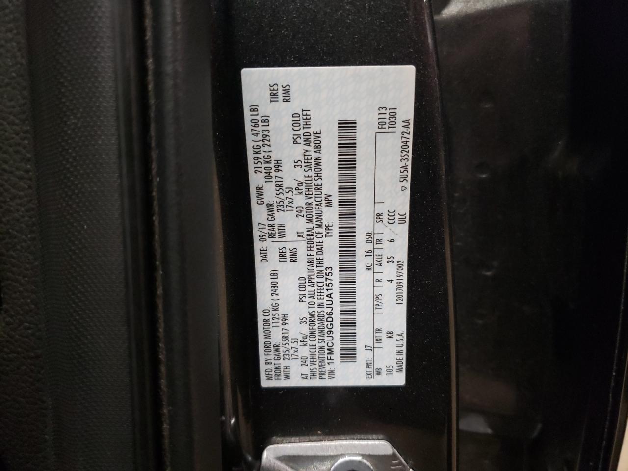1FMCU9GD6JUA15753 FORD ESCAPE 2018