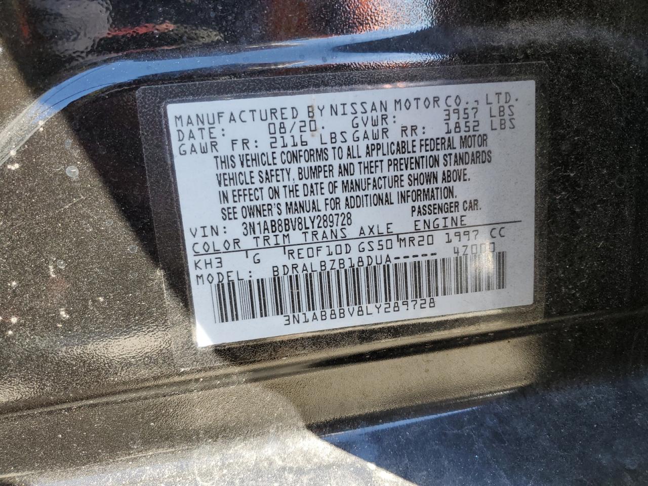 3N1AB8BV8LY289728 NISSAN SENTRA 2020