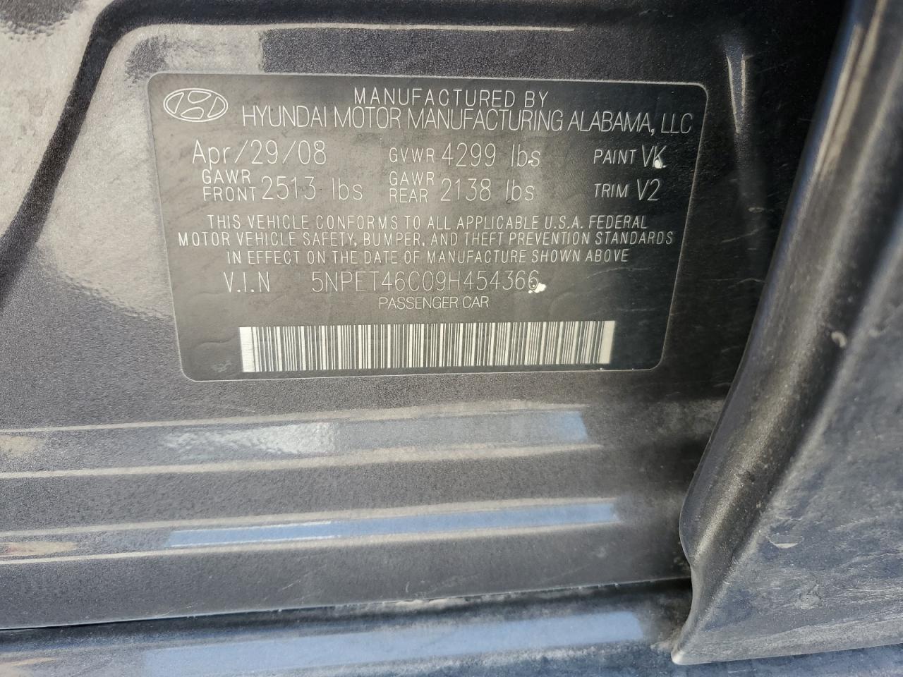 5NPET46C09H454366 2009 Hyundai Sonata Gls