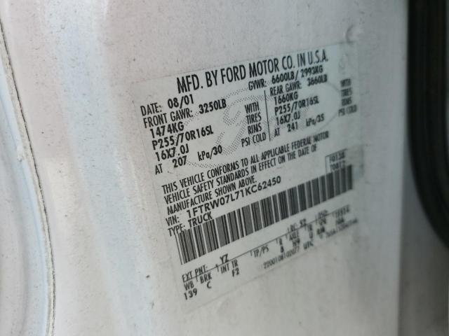 2001 Ford F150 Supercrew VIN: 1FTRW07L71KC62450 Lot: 48703884