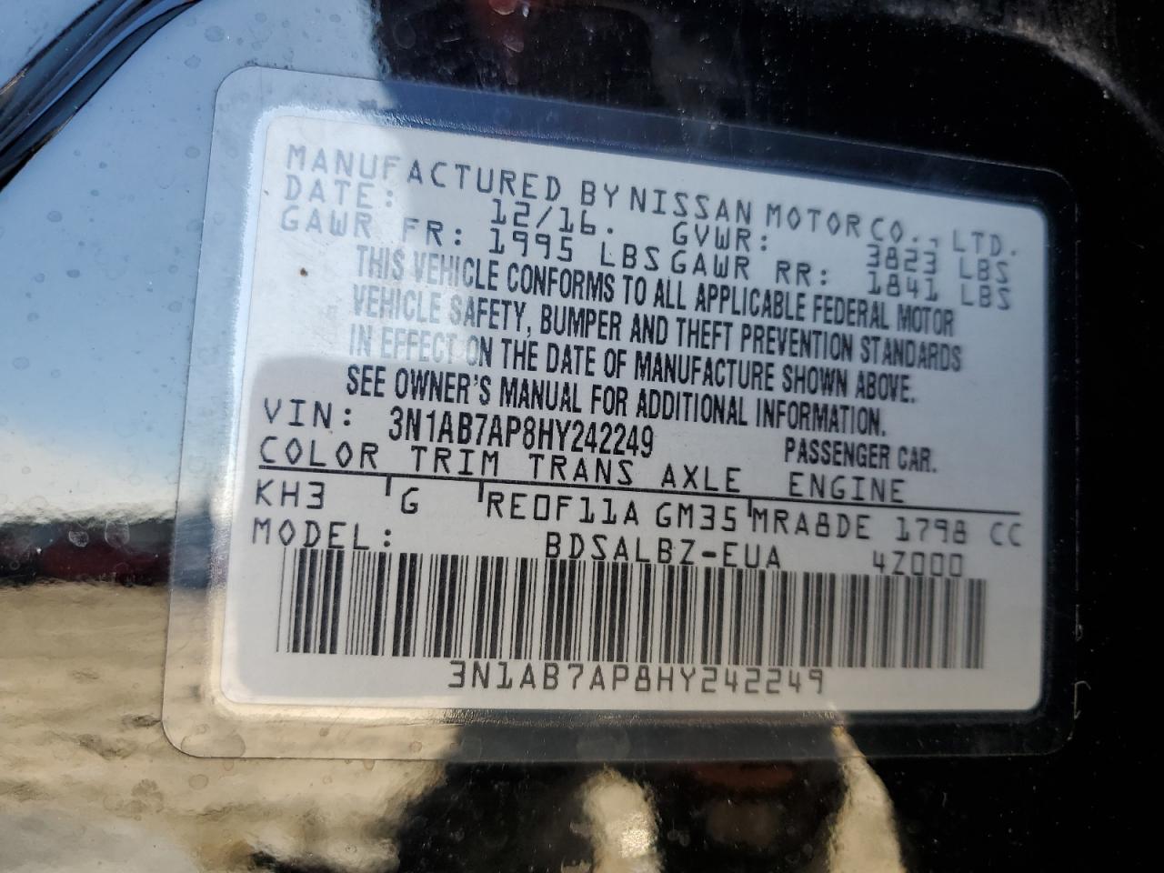 3N1AB7AP8HY242249 NISSAN SENTRA 2017